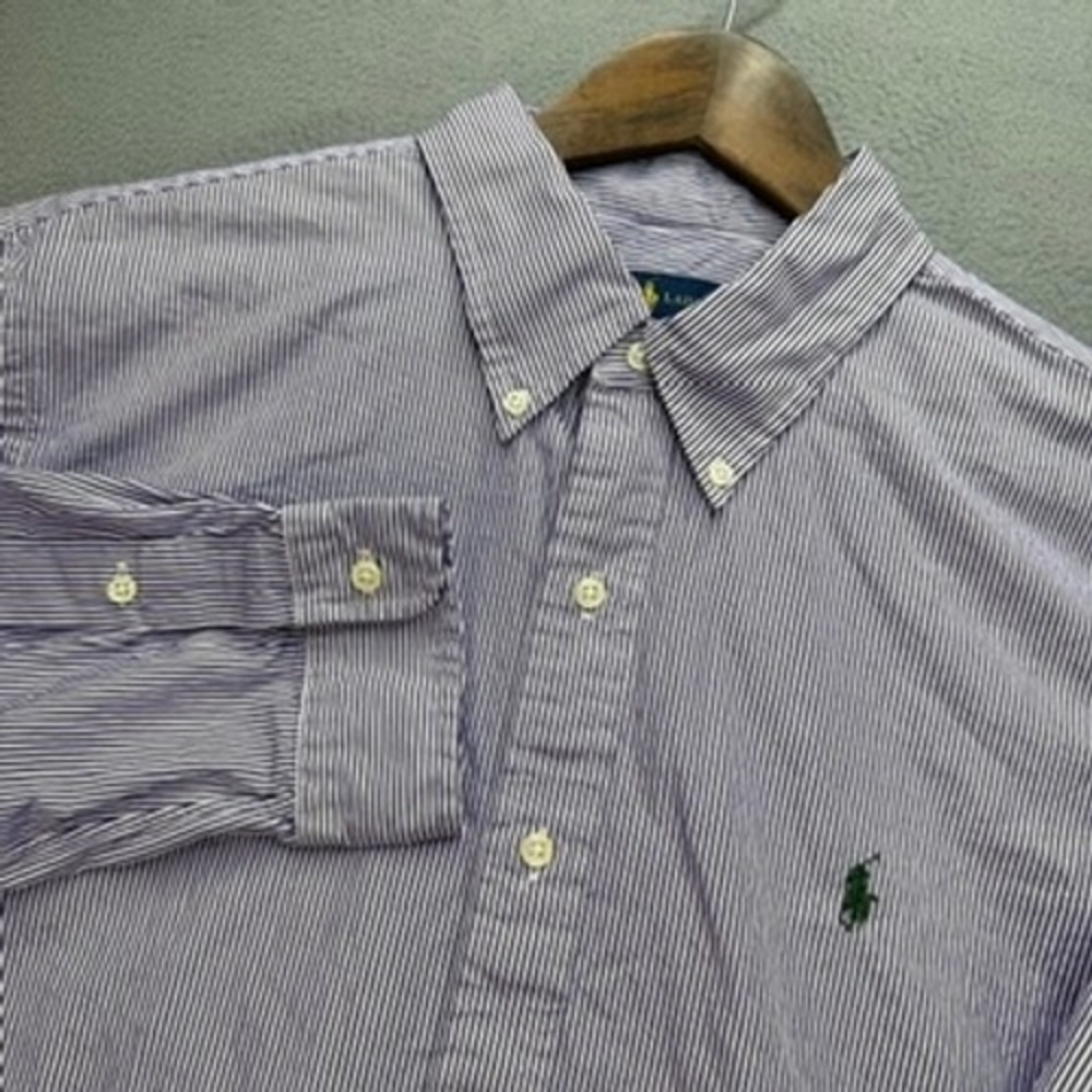 Ralph Lauren Button Down Shirt Regular Fit XL Purple Striped Pony Logo Preppy